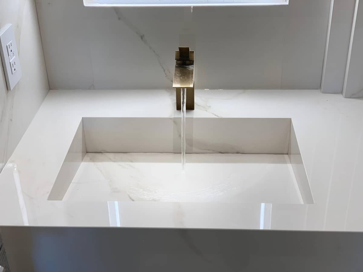 Laminam Calacatta Oro Venato Polished Porcelain Powder Room Integrated Sink