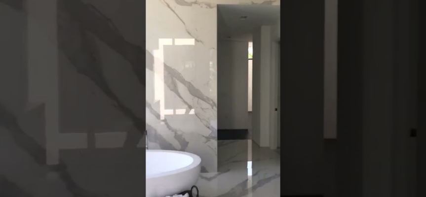 Porcelain Slab Bathroom Floors Walls Shower and Ceiling